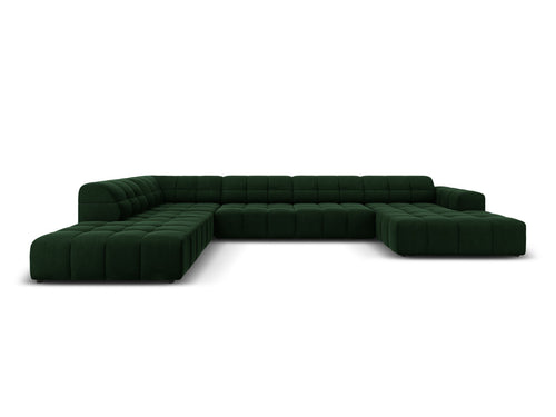 Cosmopolitan Design Panoramische hoekbank links Chicago 7-zits, flueel flessengroen - 263x375x78cm