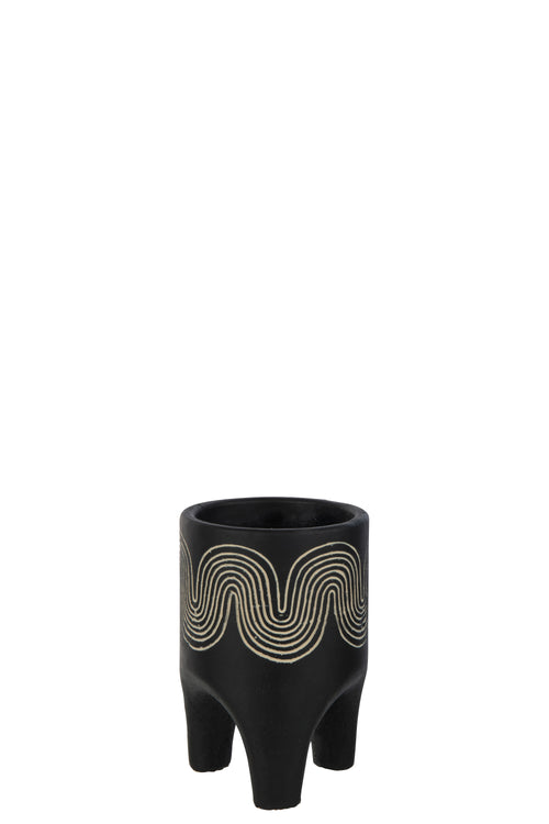 J-Line bloempot Op Voet Golf - cement - zwart - small - 2 st. - Ø 11 cm