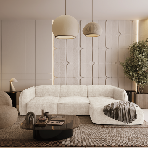 Sia Home - Rechte hoekbanken LIVIA - Fluweel weefsel - Crème - 272cm