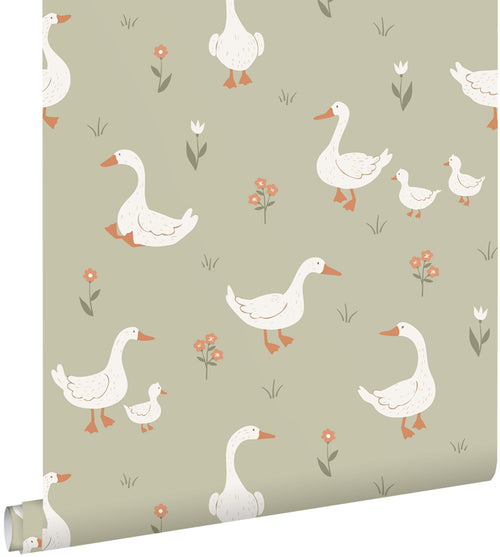 ESTAhome behang schattige ganzen groen - 50 x 900 cm - 131827