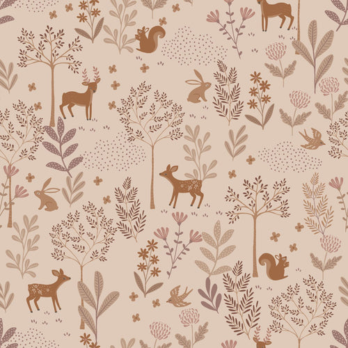 ESTAhome behang bos met bosdieren lila roze - 53 cm x 10.05 m - 131228 - vtwonen shop