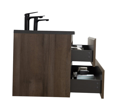 Badplaats Badkamermeubel Set Angela 120 cm – Bruin Eiken – Badmeubel met Zwarte Wastafel