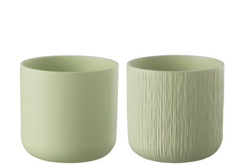 J-Line bloempot Gen - keramiek - pistache - XL - 2 stuks - Ø 20.5 cm
