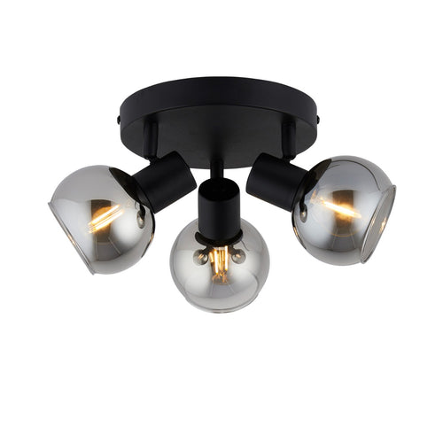 Lighto | Plafondspot zwart met smoke glas 3-lichts | Juna - vtwonen shop