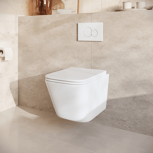 LOMAZOO hangtoiletset Linea - met inbouwreservoir & ronde drukplaat - vierkant - wit