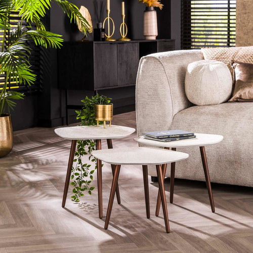 Giga Meubel Salontafel Stone - Marmer Composiet - Set van 2 - 42x47x40cm - Set van 3