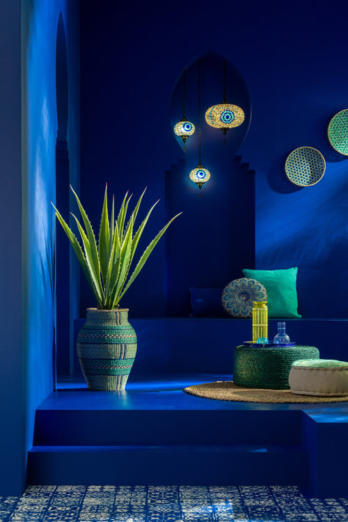 J-Line hanglamp Mozaiek - glas/metaal - blauw - small
