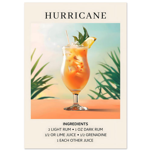 Artfulprints Poster met Lijst Hurricane cocktail - Ingrediënten   - 70x100 cm - Meerkleurig