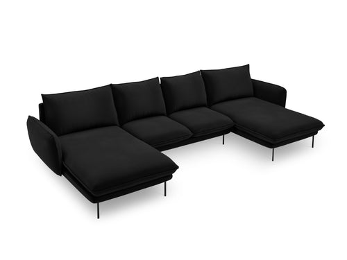 Cosmopolitan Design Panoramische bank Vienna 6-zits, flueel, zwart - 170x350x95cm