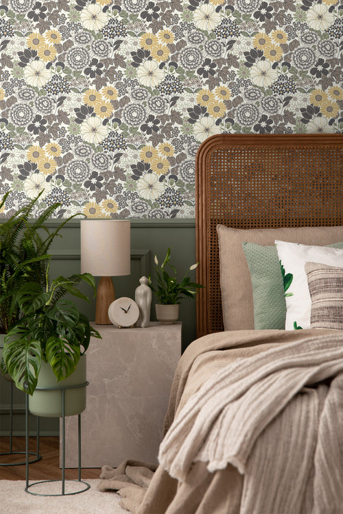 Borastapeter behang retro bloemen grijs - 53 cm x 10.05 m - 661020 - vtwonen shop