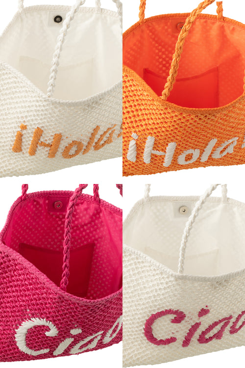 J-Line tas Ciao/Hola - papier - wit/roze/oranje - 4 stuks - vtwonen shop