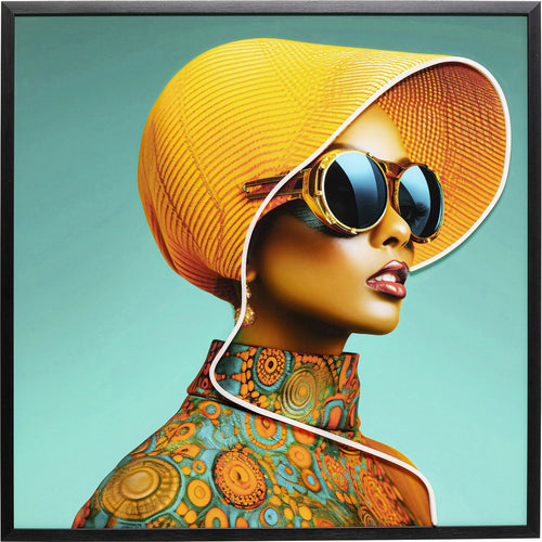 Kare Design Schilderij LED gele hoed vrouw 80x80cm
