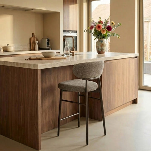 DÉJA Living Barkruk Milan - Taupe/Walnoot - Zithoogte 75cm - Set van 2
