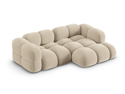 Cosmopolitan Design rechter hoekbank Loretto 3-zits, flueel lichtbeige - 147x250x68cm