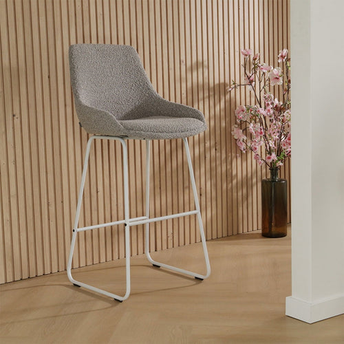 Nolon Nino-Isa Barkruk Bouclé Taupe - Stof - Wit Onderstel - 65 cm - vtwonen shop