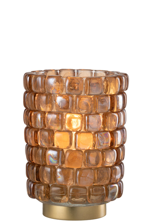 J-Line theelichthouder Vierkant mozaiek - glas - cognac - large