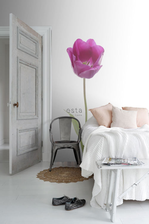 ESTAhome fotobehang tulp roze en groen - 93 x 211.5 cm - 156502 - vtwonen shop