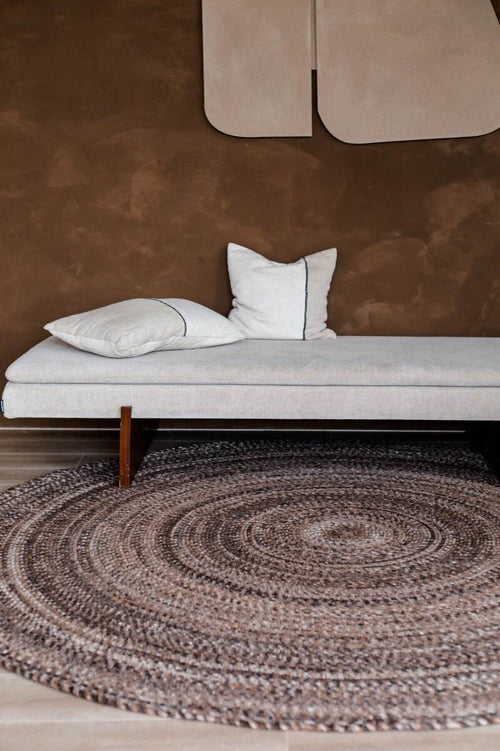Interieur05  vloerkleed Gapo -Donkerbruin -gemeleerd- rond -wollen- 180 x 180 cm