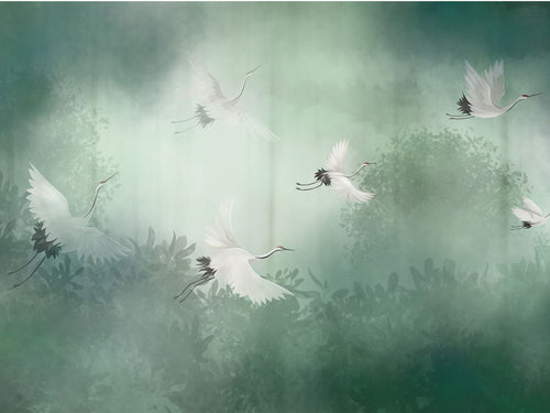 Sanders & Sanders fotobehang kraanvogels groen - 375 x 270 cm - 600974 - vtwonen shop