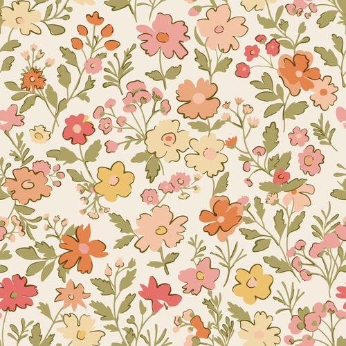 ESTAhome behang bloemetjes roze, groen, geel en oranje - 50 x 900 cm - 131326 - vtwonen shop