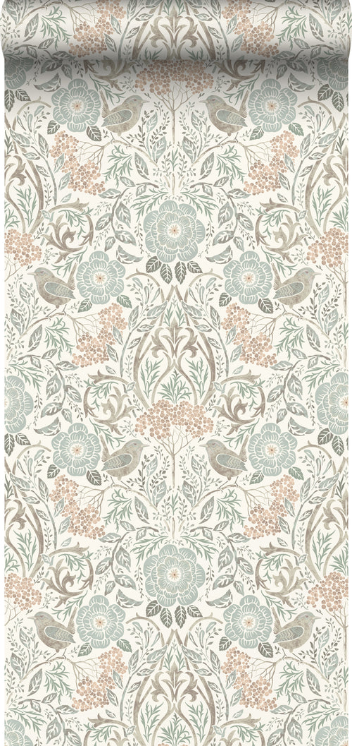 ESTAhome behang bloemen en vogels in art nouveau stijl wit 53 cm x 10.05 m 139294
