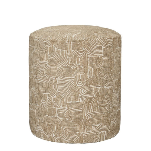Mica Decorations Groove Kruk Beige - Ronde Kruk met Grafisch Patroon en FSC 100% Houten Pootjes - Multifunctioneel als Voetenbank, Bijzettafel of