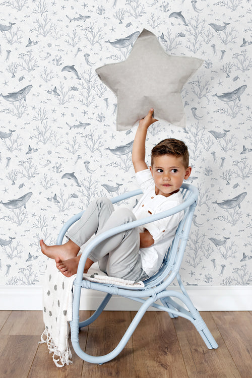 ESTAhome behang onderwaterwereld vergrijsd blauw - 50 x 900 cm - 131257 - vtwonen shop