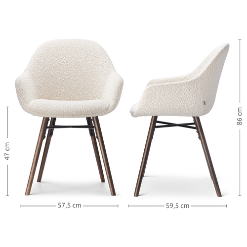 Nolon Nena-Mae Eetkamerstoel Bouclé Beige - Armleuning - Walnoot