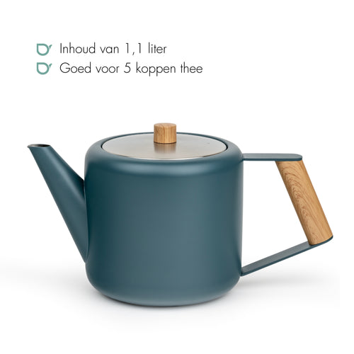 Bredemeijer - Dubbelwandige theepot Duet Design Boston - 1,1 liter - RVS - Blauw - vtwonen shop