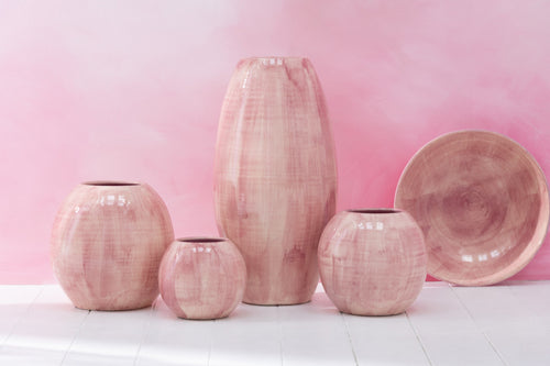 J-Line bloempot Handgeschilderd - keramiek - roze - medium - Ø 24 cm