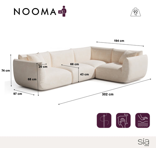 Sia Home - Modulaire hoekbank (rechts) NOOMA - chenillefluweel  302cm