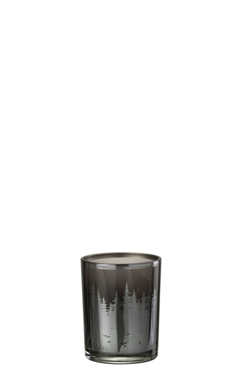 J-Line windlicht Bomen - glas - zwart/zilver - small - 2 stuks