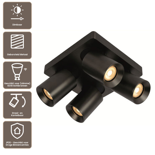 Artdelight Plafondlamp Megano 4L - Gun Metal