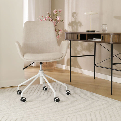 Nolon Nout-Eef Bureaustoel Beige - Armleuning - Wit Onderstel