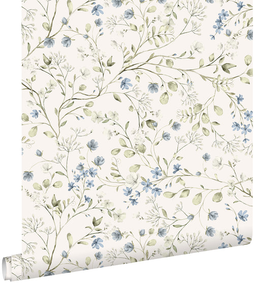 ESTAhome behang bloemetjes vergrijsd groen, blauw en wit - 50 x 900 cm - 131139 - vtwonen shop