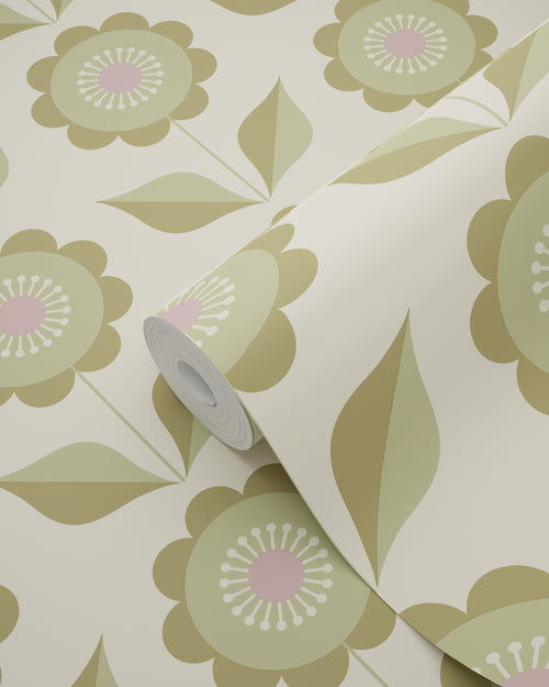 ESTAhome behang bloemen vergrijsd groen - 50 x 900 cm - 130979