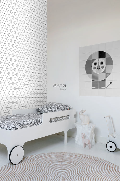 ESTAhome behang grafische driehoeken wit en zwart - 53 cm x 10.05 m - 139148