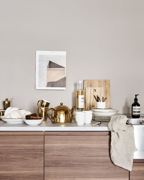 vtwonen Borden - Set van 4 - Wit/Goud - Porselein - Ø 20cm - vtwonen shop