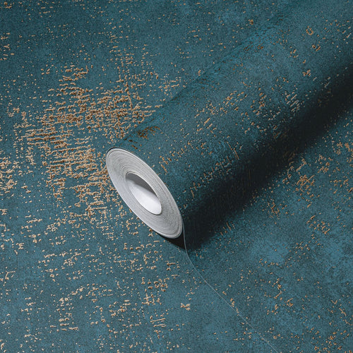A.S. Création behang met structuur blauw, turquoise en goud - 53 cm x 10.05 m - AS-388326