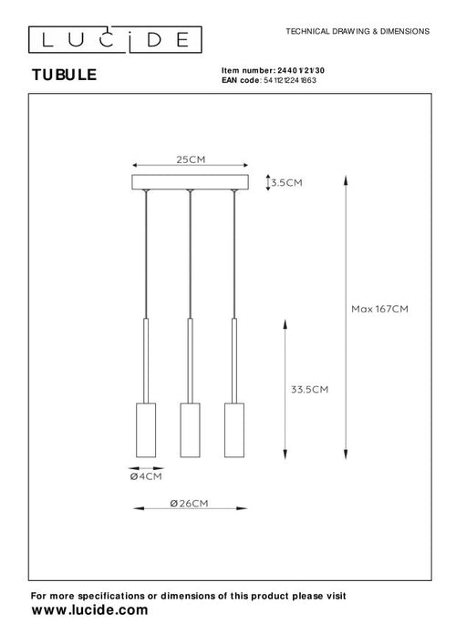 Lucide hanglamp TUBULE - Geïntegreerde LED - Zwart - vtwonen shop