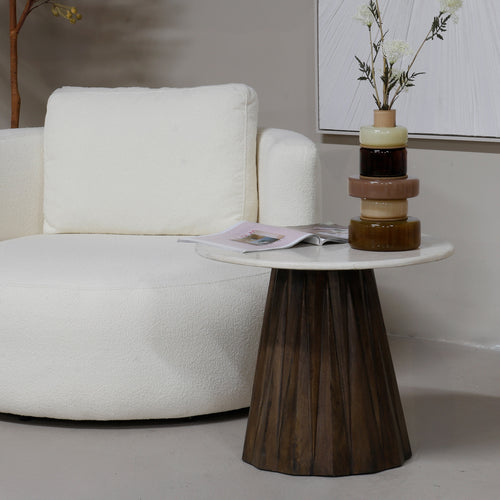 Giga Meubel Bijzettafel Faiza - Bruin - Marmer/Mangohout - 60x60cm - vtwonen shop