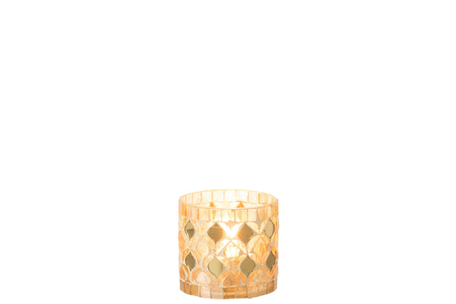 J-Line theelichthouder Mozaiek - glas - goud - small - 2 stuks