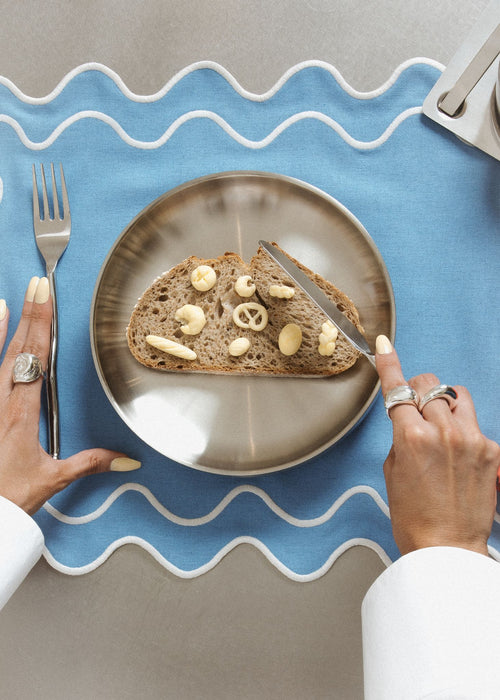 Kulu Club placemats Wavy - linnenmix - blauw/wit - set van 2 - vtwonen shop