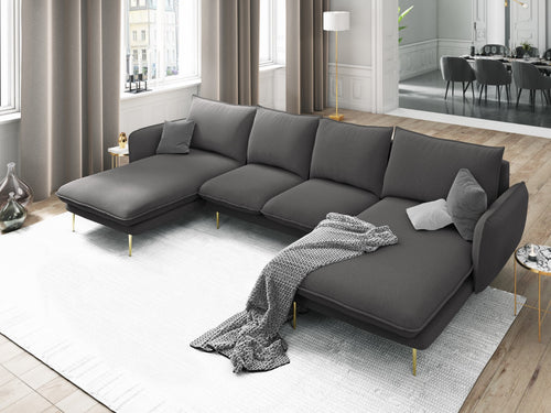 Cosmopolitan Design Panoramische bank Vienna 6-zits, structurele stof, donkergrijs - 170x350x95cm