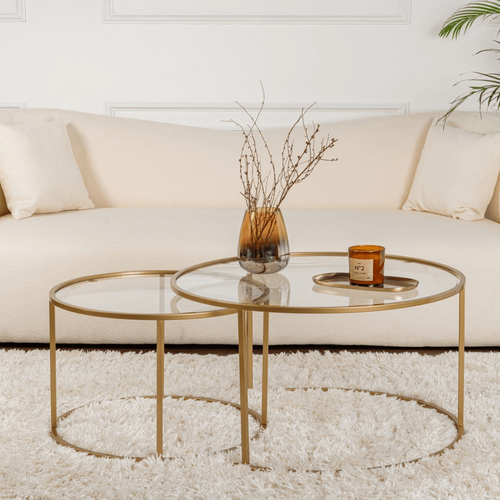 Calicosy - AURUM Set van 2 ronde salontafels - Goud - 80x80x43 cm