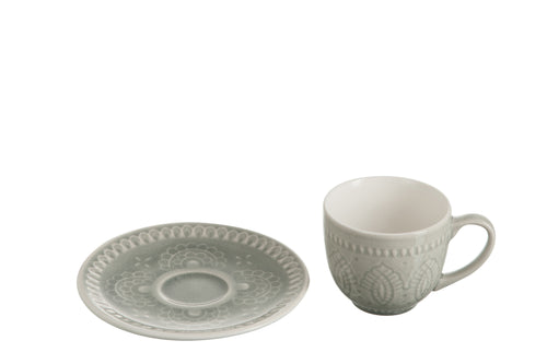 J-Line kopje + schoteltje Boho - keramiek - grijs - 6 stuks - vtwonen shop