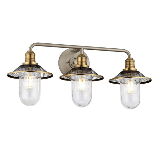 Rigby Hinkley 3-lichts wandlamp antiek nikkel met Heritage messing IP44
