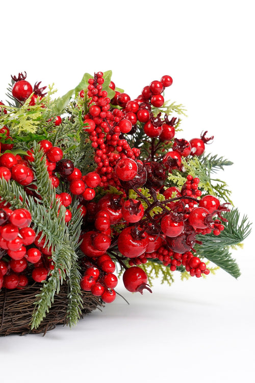 Mica Decorations Norah Kerstkrans met Dennenappels - H13 x Ø50 cm - Rood