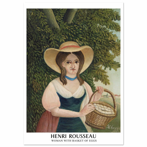 Artfulprints Poster met Lijst Henri Rousseau - Woman with basket of eggs   - A4 21x29.7 cm - Donkergroen