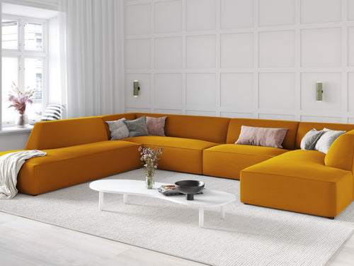 Micadoni Panoramische hoekbank links Ruby 7-zits, flueel, geel - 273x366x69cm